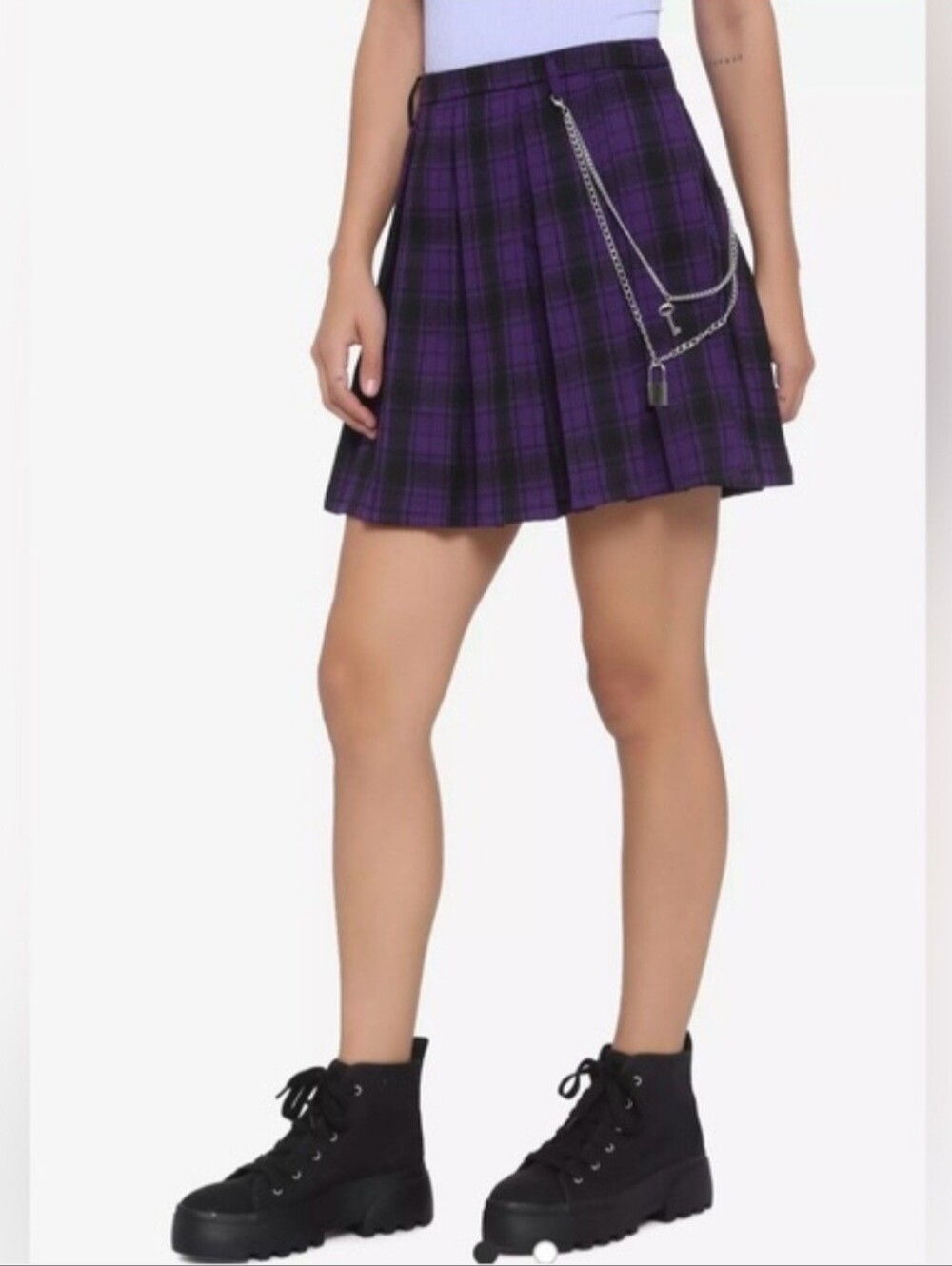 Hot Topic Purple Plaid Pleated Skater Skirt Preppy Tartan Clueless Traitors Sz M